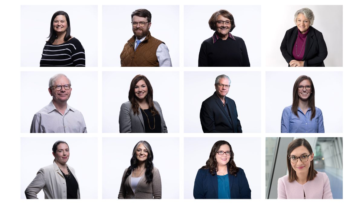 A collection of twelve headshots of the OSV News team from their 2023 launch of the new news wire service.