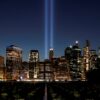 The Tribute in Light installation and the One World Trade Center tower are seen from Brooklyn Bridge Park in New York City Sept. 11, 2021, the 20th anniversary of the September 11 attacks. (OSV News photo/Brendan McDermid, Reuters)