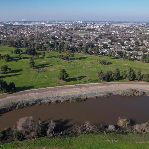 The Walker Slough, an offshoot of the San Joaquin River, is seen running alongside Van Buskirk Park in Stockton, Calif., Jan 26, 2023. Environmental groups hope the former municipal golf course will be converted into a restored floodplain. (OSV News photo/Nathan Frandino, Reuters)