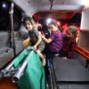 Children sit in the back of an ambulance at Shifa Hospital following an airstrike on the CNEWA-supported al-Ahli Arab Hospital in Gaza City Oct. 17, 2023. (OSV News photo/Mohammed Al-Masri, Reuters)