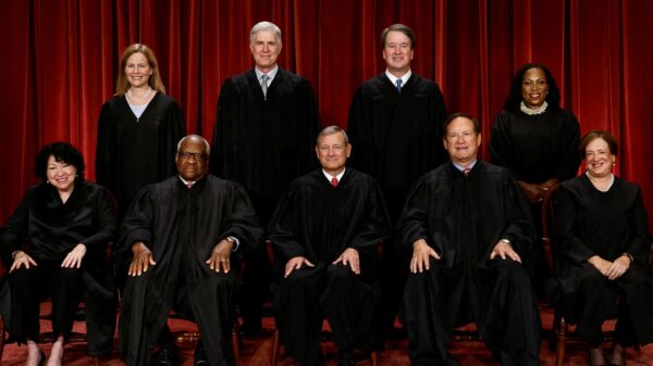 U.S. Supreme Court justices pose for their group portrait at the Supreme Court in Washington Oct. 7, 2022. Seated from left are Justices Sonia Sotomayor and Clarence Thomas, Chief Justice of the United States John G. Roberts Jr., and Justices Samuel A. Alito Jr. and Elena Kagan. Standing from left are Justices Amy Coney Barrett, Neil M. Gorsuch, Brett M. Kavanaugh and Ketanji Brown Jackson. (OSV News photo/Evelyn Hockstein, Reuters)