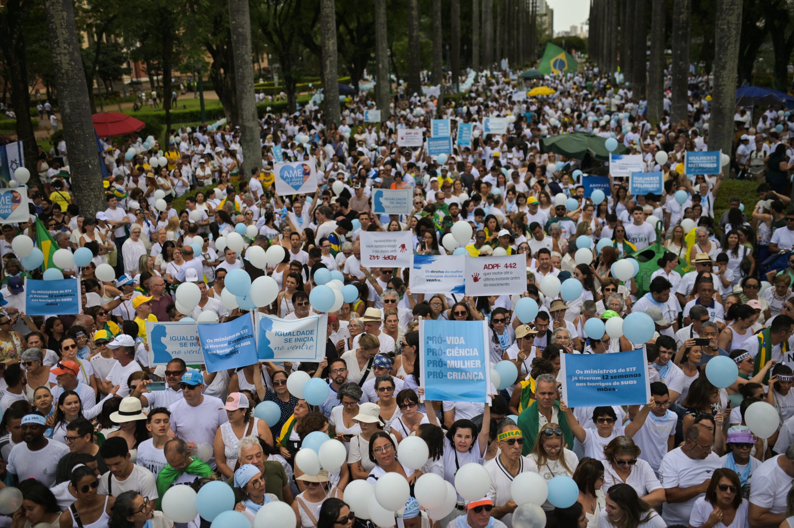 Pro-life activists gather during a protest in Belo Horizonte, Brazil, Oct. 8, 2023. Pro-life activists demonstrated in dozens of Brazilian cities that day to celebrate the country's Day of the Unborn Child and protest against the decriminalization of abortion, a possibility that was being analyzed by the Supreme Court in September. (OSV News photo/Washington Alves, Reuters)