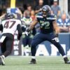 Seattle Seahawks No. 72, offensive tackle Abraham "Abe" Lucas -- a self-described "hard-core Catholic" -- is pictured in 2022 during a game against the Atlanta Falcons. (OSV News photo/Saskia Potter, courtesy Seattle Seahawks)