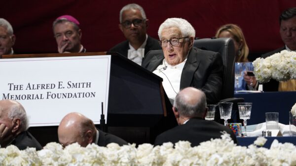Former U.S. Secretary of State Henry Kissinger delivers the keynote address during the 78th annual Alfred E. Smith Memorial Foundation Dinner at the Park Avenue Armory in New York City Oct. 19, 2023. (OSV News photo/Gregory A. Shemitz)