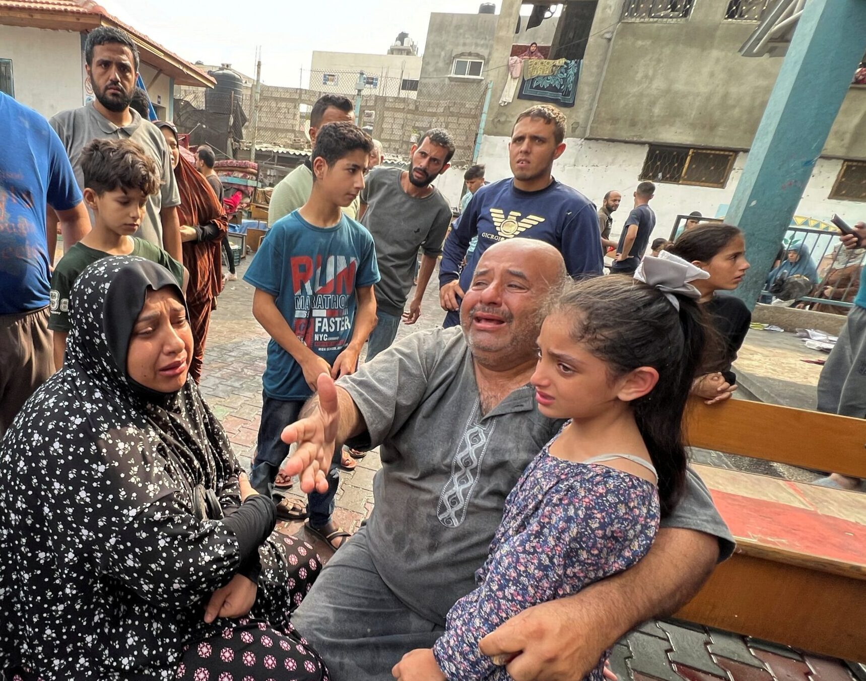 Palestinians react after seeing the damages at a U.N.-run school sheltering displaced people following an Israeli strike, in Jabalia in the northern Gaza Strip, Nov. 2, 2023. (OSV News photo/Fadi Whadi, Reuters)