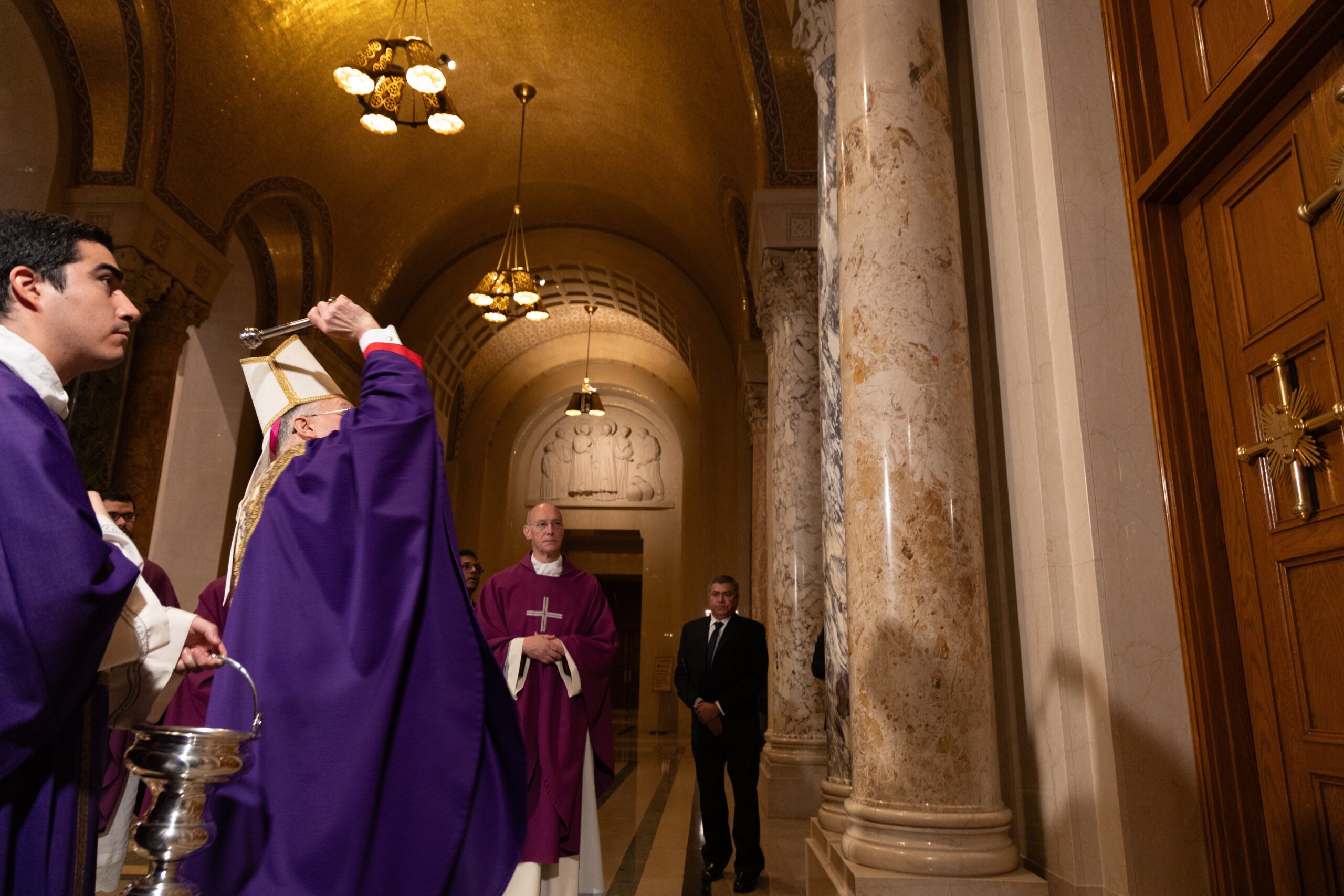 Archbishop Timothy P. Broglio, who heads the U.S. Archdiocese for the Military Services and is president of the U.S. Conference of Catholic Bishops, blesses the Holy Door after it was sealed at the Basilica of the National Shrine of the Immaculate Conception in Washington Dec. 3, 2023, the first Sunday of Advent. (OSV News photo/Alex Cranstoun, courtesy Basilica of the National Shrine of the Immaculate Conception)