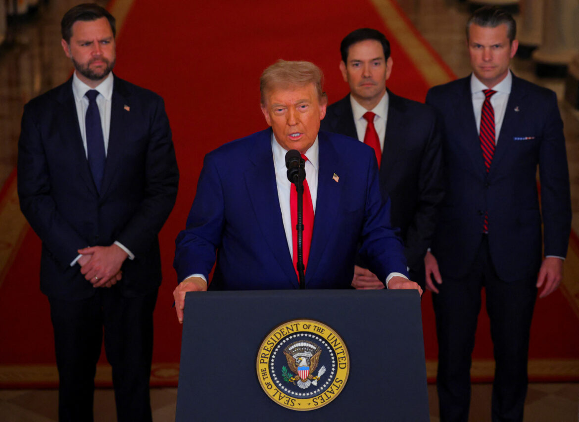 U.S. President Donald Trump delivers an address to the nation at the White House in Washington, following U.S. strikes on Iran’s nuclear facilities