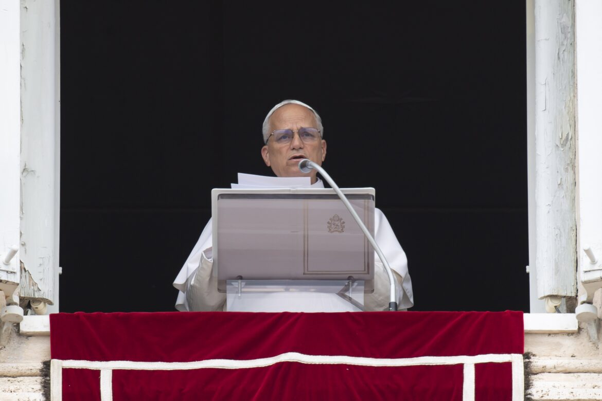 POPE LEO XIV ANGELUS JUNE 22, 2025 Pope Leo XIV, after reciting the Angelus prayer at the Vatican, appeals for peace hours after the U.S. bombed nuclear enrichment facilities in Iran June 22, 2025. (CNS photo/Vatican Media)
