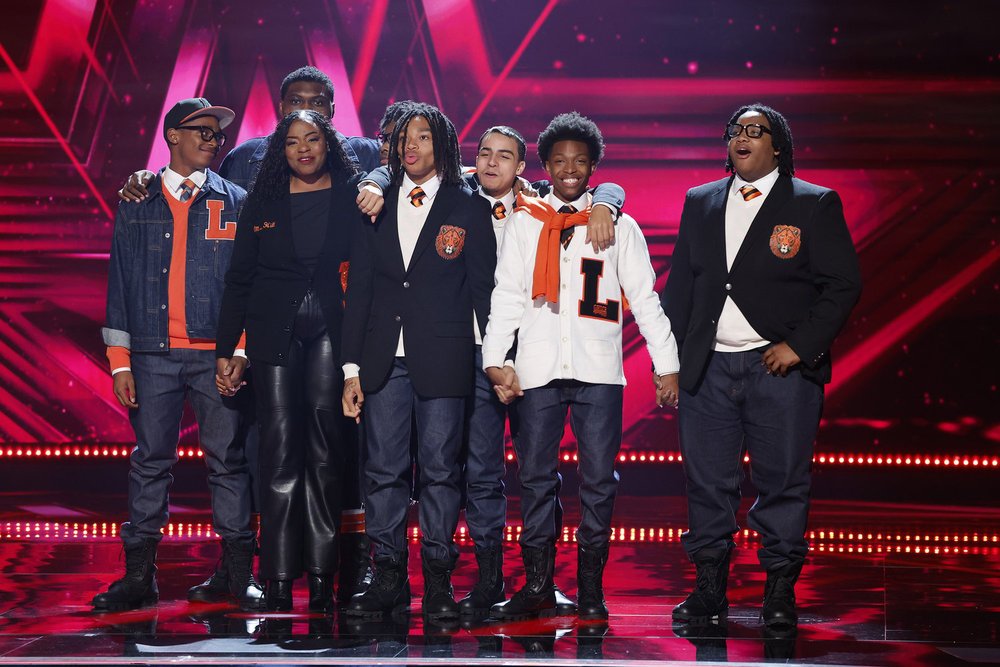 Members of the Leo High School Choir appear on stage during the 20th season finale of the talent competition series "America's Got Talent" on Sept. 24, 2025. (OSV News photo/Trae Patton, NBC)