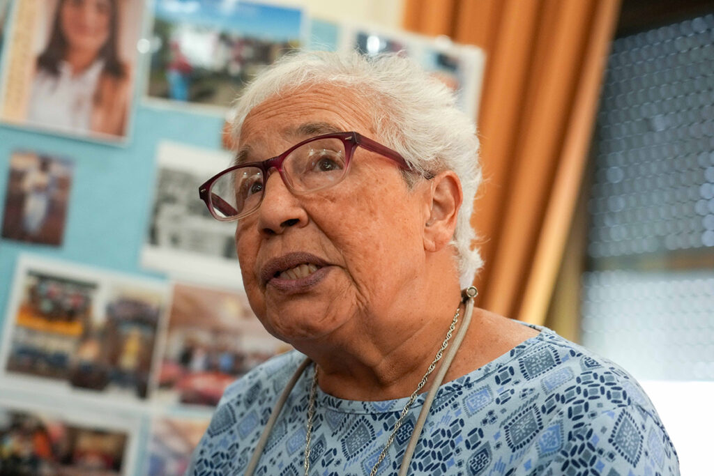 Sister Veronica Mendez, a member of the Sisters of Our Lady of Christian Doctrine, speaks with Catholic News Service during the meeting of the U.S. National Catholic Council for Hispanic Ministry in Rome in conjunction with the Jubilee for Migrants Oct. 3, 2025. (CNS photo/Lola Gomez)
