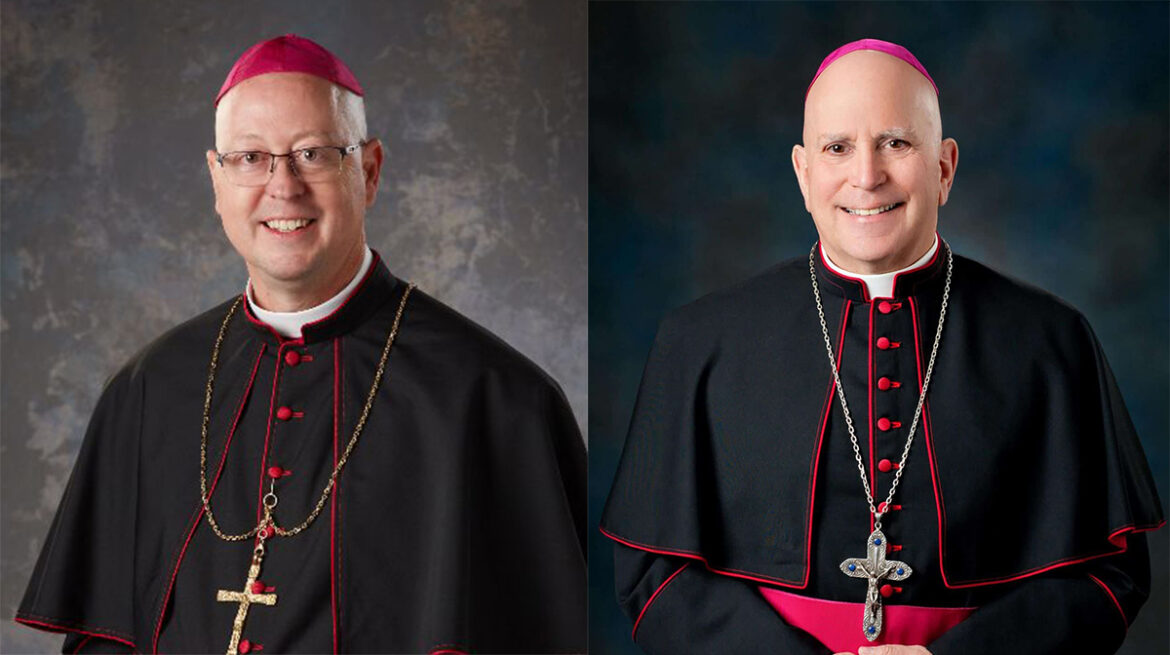 Bishop James R. Golka of Colorado Springs, Colo., left, and Archbishop Samuel J. Aquila of Denver are seen in a combo photo. On Feb. 7, 2026, Pope Leo XIV accepted the resignation of Archbishop Aquila, who is 75, and named Bishop Gorka, 59, as his successor. (OSV News photos/courtesy Diocese Colorado Springs and courtesy Archdiocese of Denver)