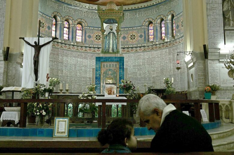 A file photo shows an image of St. John Paul II on the altar at the Basilica of Our Lady of Africa in Algiers, Algeria. Pope Leo XIV will embark on his first apostolic journey to Africa on April 13, during which the 70-year-old pope will travel a total of more than 11,000 miles on 18 flights across four African countries over the course of 11 days, including Algeria. (OSV News photo/Zohra Bensemra, Reuters)
