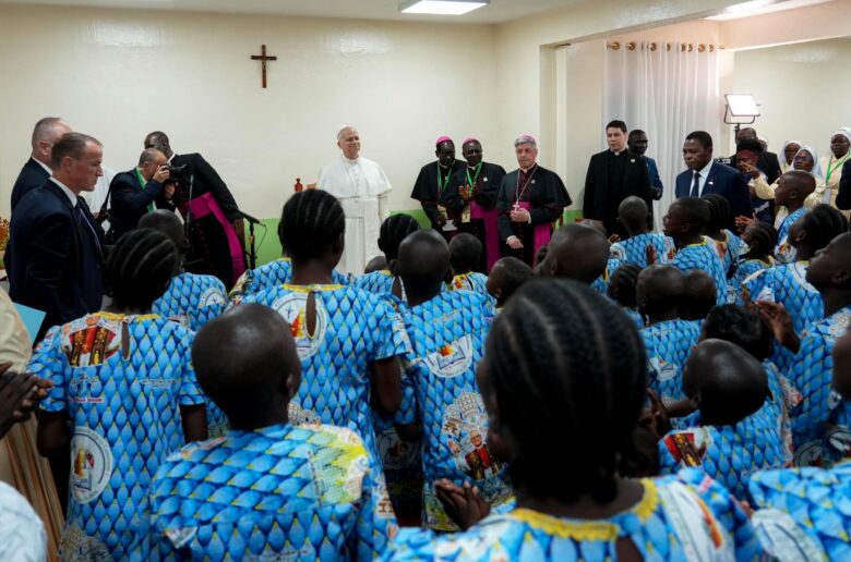 Pope Leo XIV visits Ngul Zamba orphanage in Yaoundé, Cameroon, April 15, 2026. (CNS photo/Lola Gomez)