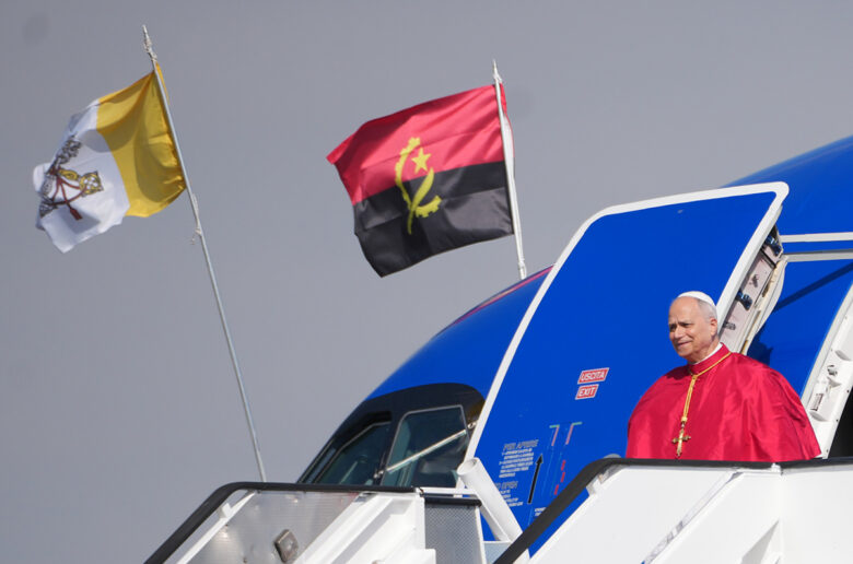 Pope Leo XIV arrives at Luanda “4 de fevereiro” International Airport in Luanda, Angola, April 18, 2026. (CNS photo/Lola Gomez)