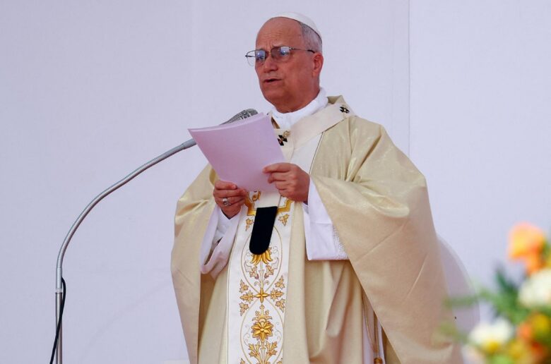 Pope Leo XIV leads a Holy Mass during his apostolic journey in Africa, in Kilamba, Luanda province, Angola, April 19, 2026. (OSV News/Guglielmo Mangiapane, Reuters)