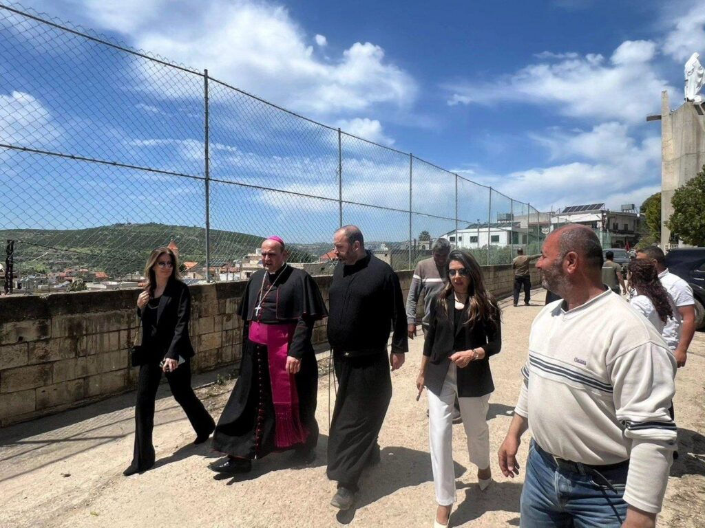 Archbishop Paulo Borgia, papal nuncio to Lebanon, accompanies representatives of aid associations distributing humanitarian help to Christian villages in Debel, southern Lebanon, in this photo posted April 25, 2026, on a Debel Alerts Facebook page. (OSV News/courtesy Debel Alerts)