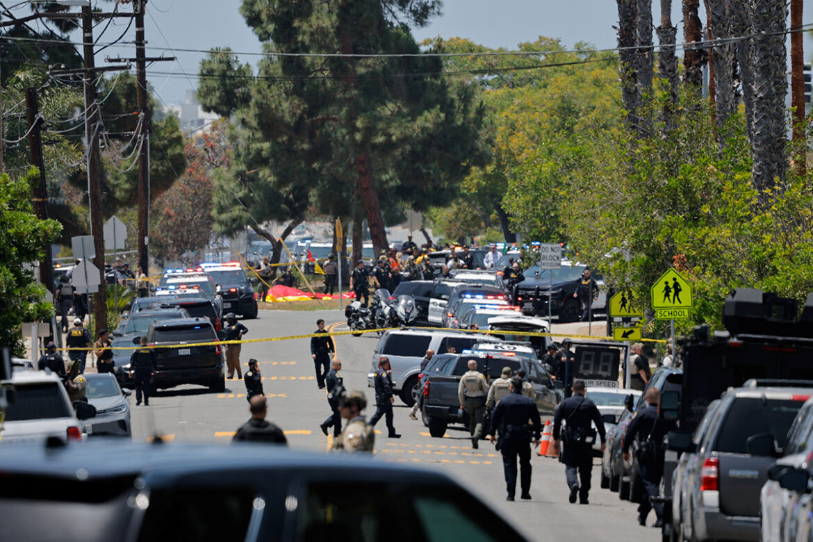 Emergency workers respond at the scene of a reported active shooter situation at the Islamic Center in San Diego, California, May 18, 2026. (OSV News photo/Mike Blake, Reuters)