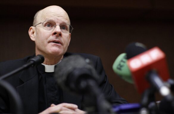 In this file photo, Msgr. Stephen J. Rossetti, then a clinical associate professor at The Catholic University of America in Washington, talks during a press conference in Rome Feb. 7, 2012. Msgr. Rossetti was attending a four-day symposium, "Toward Healing and Renewal," at the Pontifical Gregorian University in Rome. On June 3, 2026, Washington Cardinal Robert W. McElroy removed Msgr. Rossetti, a well known exorcist priest with an active social media following, from ministry within the archdiocese and has ended all affiliation between the archdiocese and the St. Michael Center for Spiritual Renewal located in Washington. (OSV News photo/Tony Gentile, Reuters)