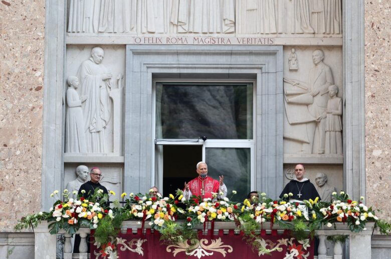 Pope Leo XIV addresses the crowd at the Abbey of Our Lady of Montserrat, near Barcelona, June 10, 2026, during during his apostolic journey to Spain. (OSV News photo/Yara Nardi, Reuters)