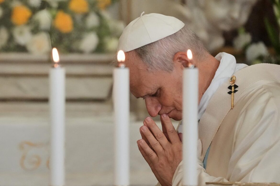 Pope Leo XIV celebrates a Mass in the Pontifical Parish of St. Thomas of Villanova, in Castel Gandolfo, Italy, Aug. 15, 2026, on the feast the Assumption of the Blessed Virgin Mary. (OSV News photo/Gregorio Borgia, pool via Reuters)