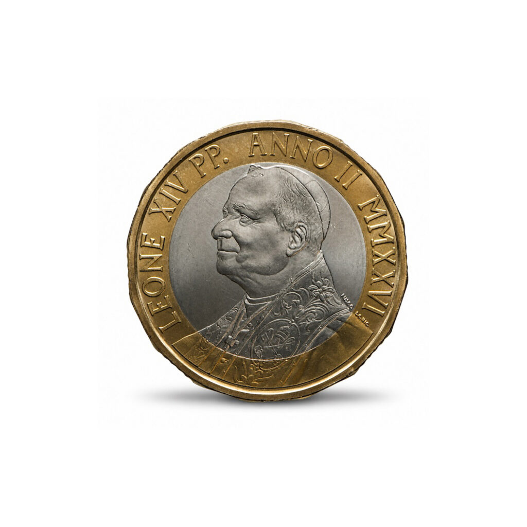 A coin with Pope Leo XIV's portrait is seen in an image from the Governorate of Vatican City State. The coin is part of a coin set released July 30, 2026, the first issued during Pope Leo's pontificate. Vatican euro coins are popular with collectors because of limited minting quotas. (OSV News image/courtesy Governatorato SCV)