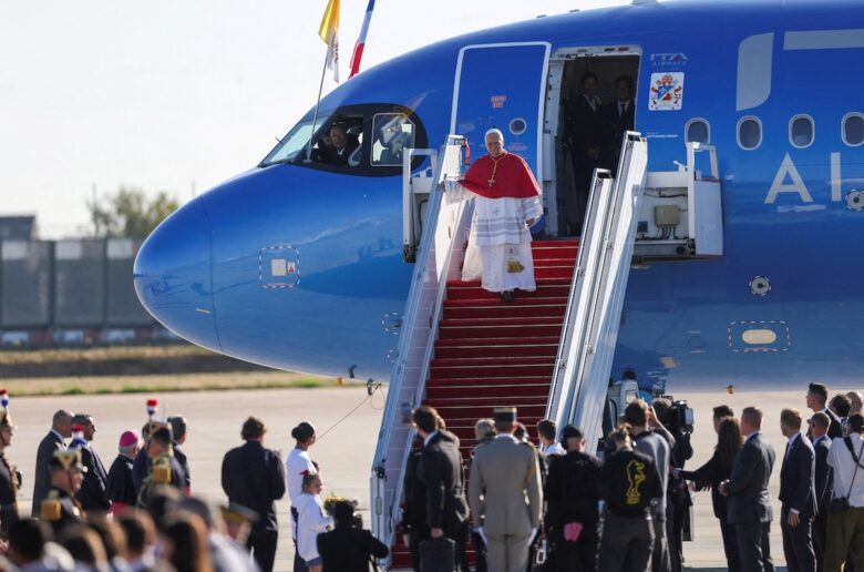 Pope Leo upon disembarks from his plane upon his arrival at Paris-Orly Airport in Orly, near Paris, for a four-day apostolic journey to France, Sept. 25, 2026. (OSV News photo/Gonzalo Fuentes, Reuters)