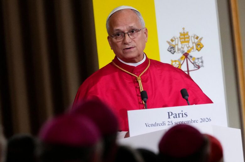 Pope Leo XIV delivers a speech during a meeting with authorities, members of civil society and the diplomatic corps at the Élysée Palace in Paris on the first day of his four-day apostolic journey to France, Sept. 25, 2026.(OSV News photo/Teresa Suarez, Pool via Reutes)