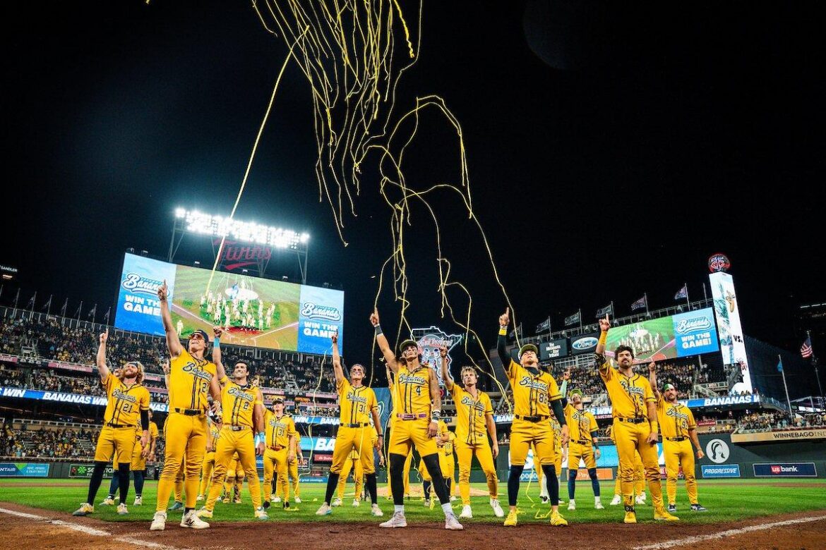 Members of the Savannah Bananas baseball team are seen performing at Target Field in Minneapolis August. 8, 2026. The Savannah Bananas are coming to the University of Notre Dame in June 2027, bringing their unconventional brand of baseball to a university where tradition rarely needs an introduction. (OSV News photo/courtesy Savannah Bananas)